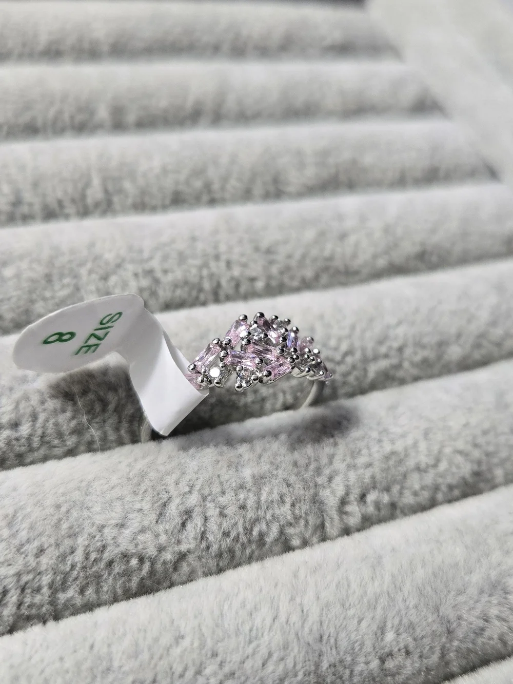 Size 8 Bomb Party RBP5951 “Scattered Jewels” Rose Quartz C, Rhodium